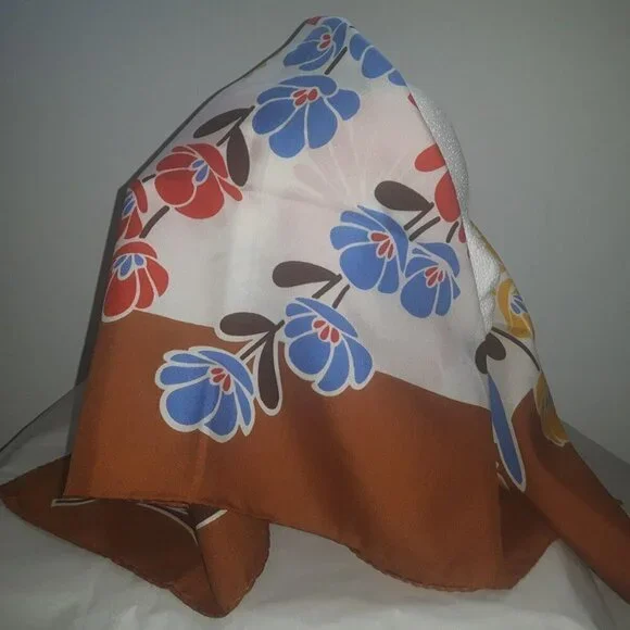 VTG WISTEL T Made in ITALY texturized polyester SQUARE scarf Big FLOWERS FLORAL - Picture 8 of 9